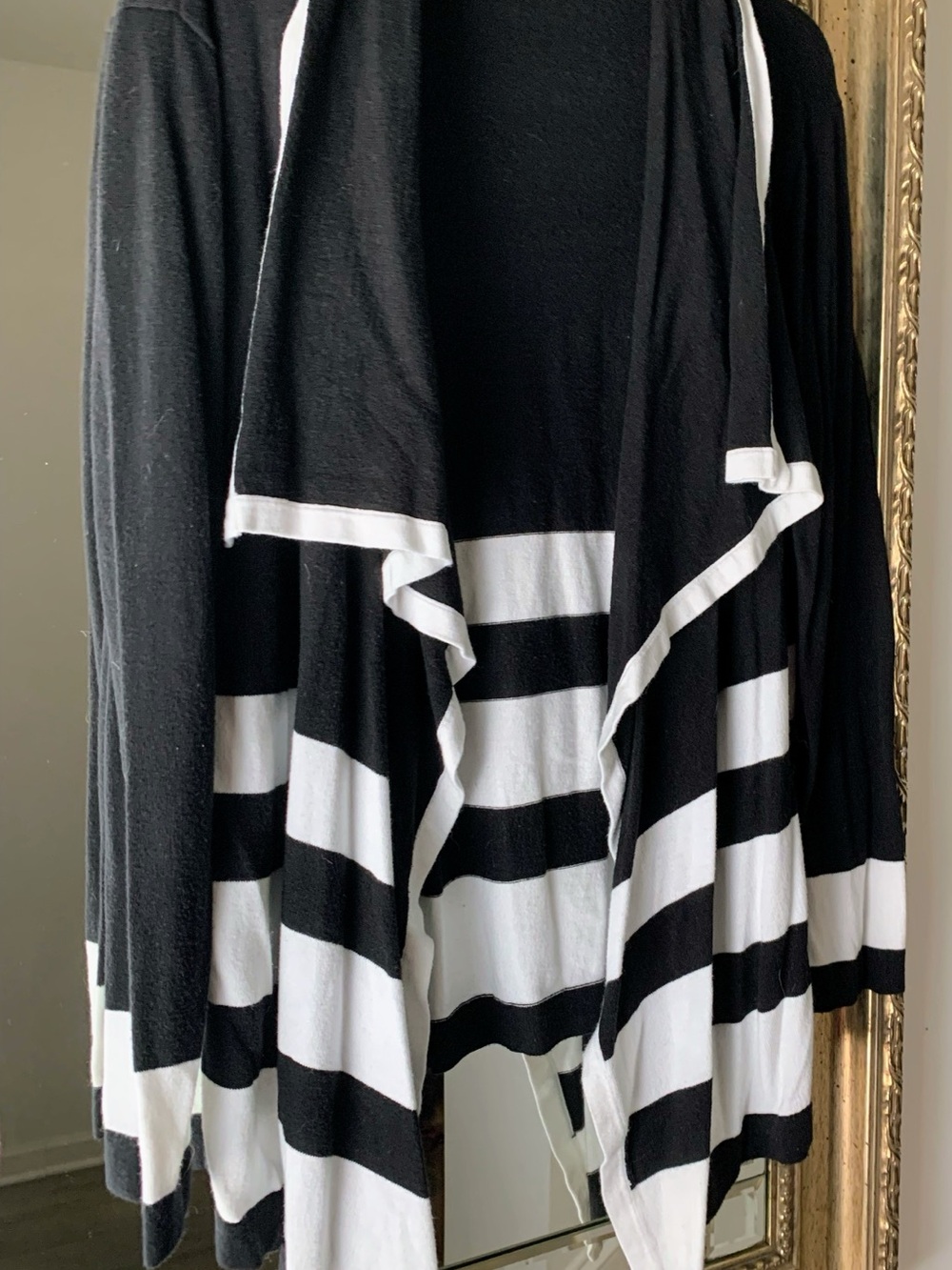 Jones New York Black and White Striped Draped Cardigan